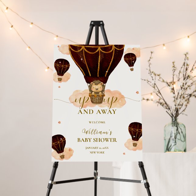 Hot Air Balloon Lion Boy Baby Shower Welcome Sign  (In Situ (Stand))