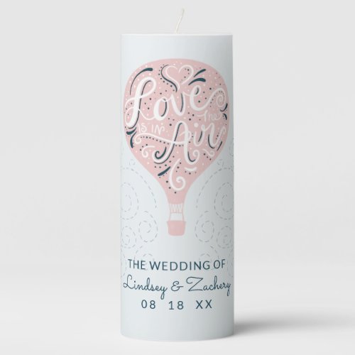 Hot Air Balloon Love Pink Wedding Monogram Pillar Candle