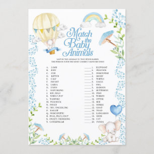 Hot Air Balloon Match The Baby Animals Game Invitation