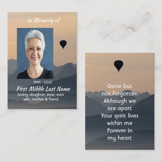 Hot Air Balloon  Memorial Keepsake  Business Card (Front/Back)