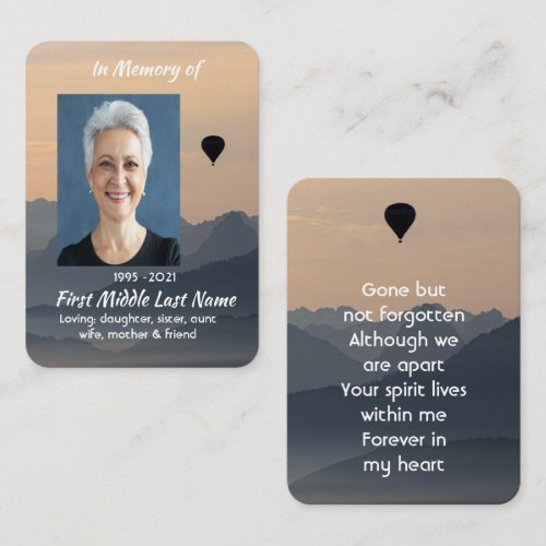 Hot Air Balloon  Memorial Keepsake  Business Card