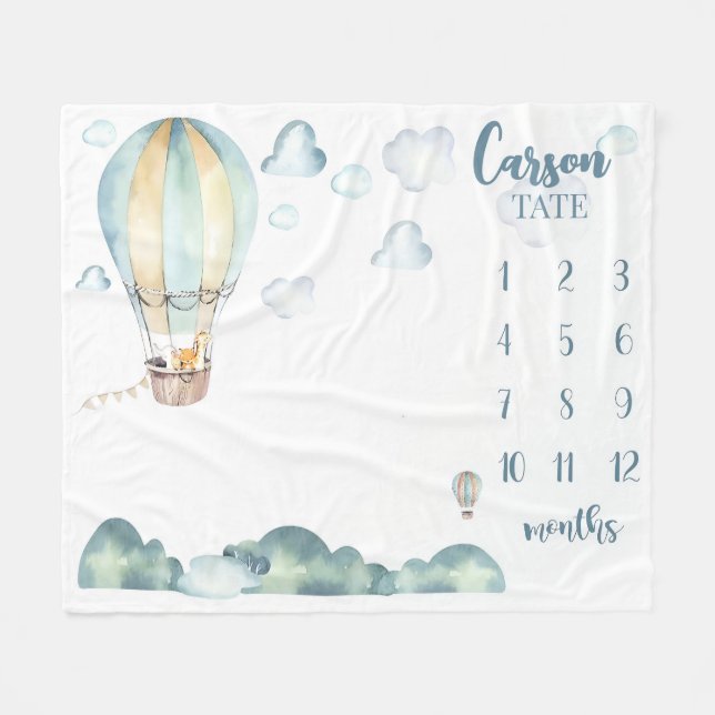 Hot Air Balloon Milestone Blanket Boy Personalized (Front (Horizontal))