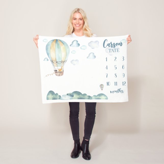 Hot Air Balloon Milestone Blanket Boy Personalized (In Situ)