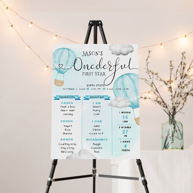 Hot Air Balloon Milestone First Birthday Foam Board (In Situ (Stand))