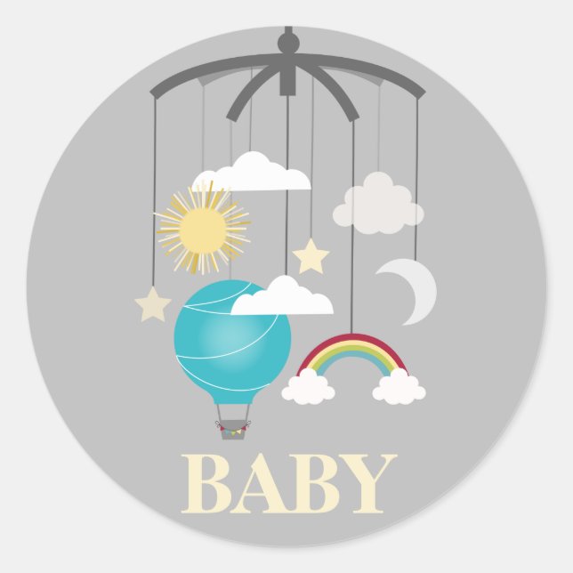 Hot Air Balloon Mobile Baby Shower - Blue Classic Round Sticker (Front)