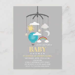 Hot Air Balloon Mobile Boy Modern Baby Shower Invitation