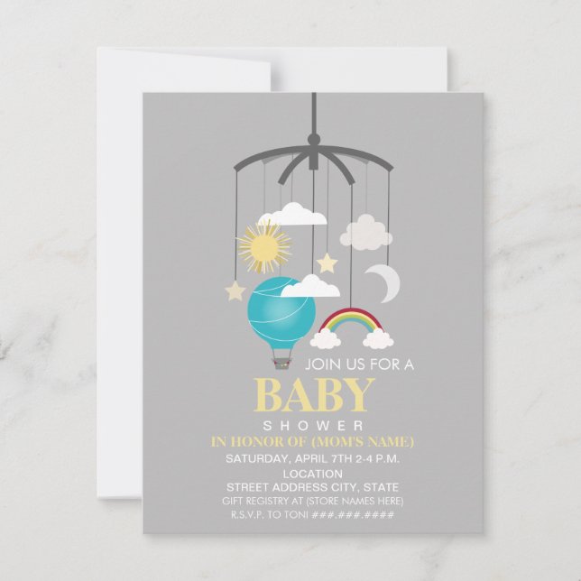 Hot Air Balloon Mobile Boy Modern Baby Shower Invitation (Front)