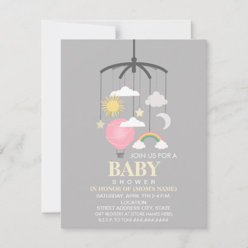 Hot Air Balloon Mobile Girl Modern Baby Shower Invitation