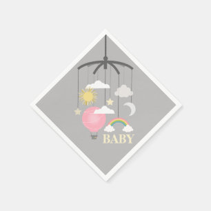 Hot Air Balloon Modern Pink Baby Shower Napkins