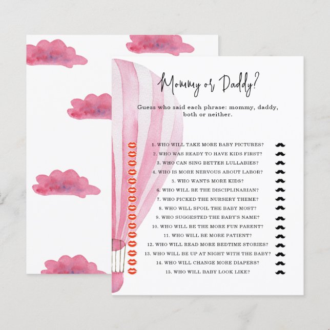 Hot air balloon - mommy or daddy baby shower game (Front/Back)
