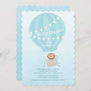 Hot Air Balloon Monkey Boys Baby Shower Invitation