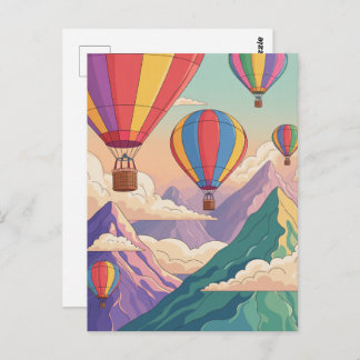 Hot air balloon mountain adventure postcard