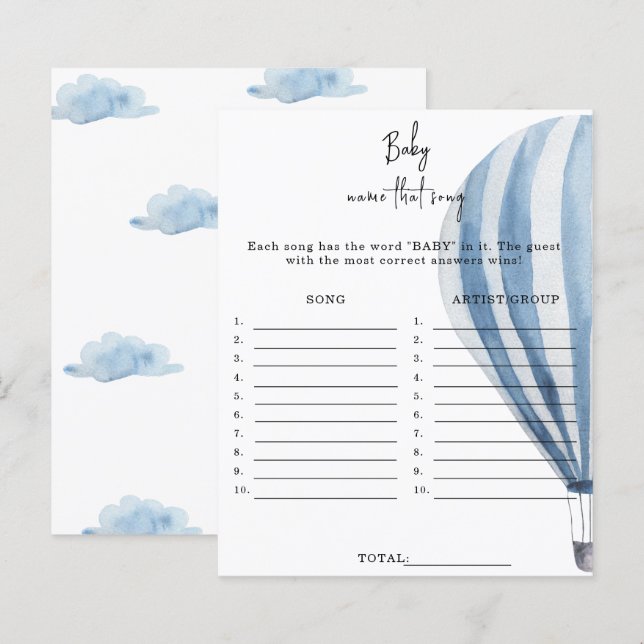 Hot air balloon - Name that song baby shower game (Front/Back)