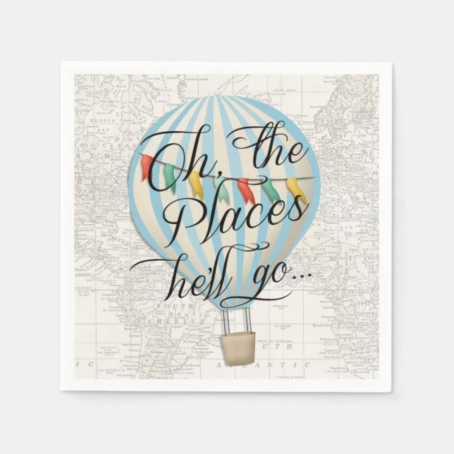 Hot Air Balloon Napkin Baby Shower Boy (Front)