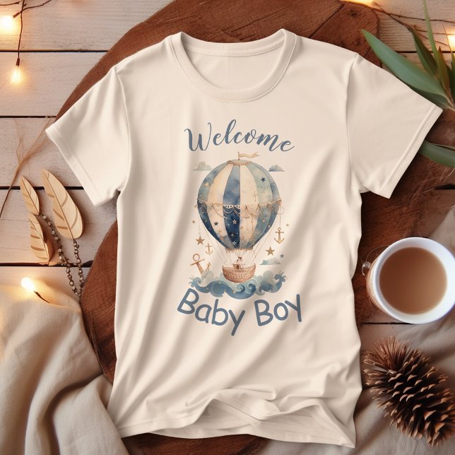 Hot Air Balloon Nautical Boy Baby Shower T-Shirt (Creator Uploaded)