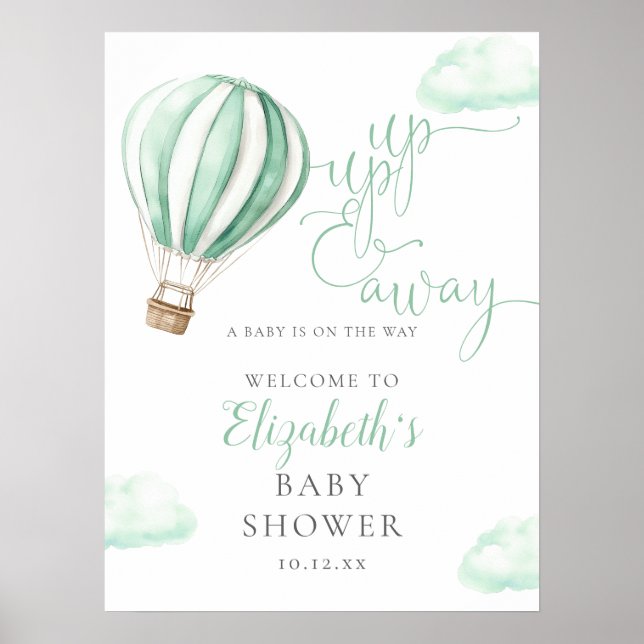 Hot Air Balloon Neutral Baby Shower Welcome Sign (Front)