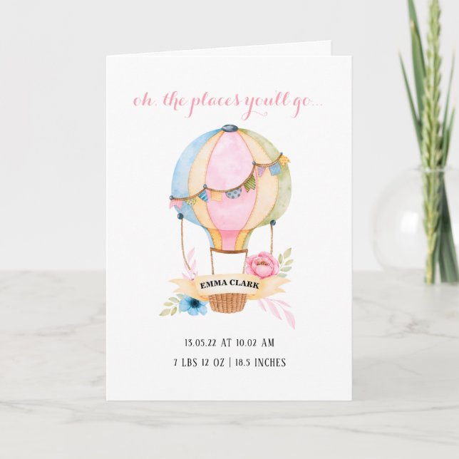hot air balloon new baby cute whimsical card (Front)
