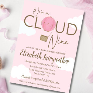Hot Air Balloon On Cloud 9 Baby Shower Invitation