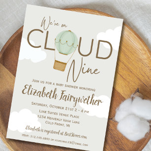 Hot Air Balloon On Cloud 9 Baby Shower Invitation