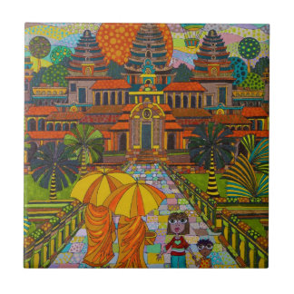 Hot Air Balloon over Angkor Wat Ceramic Tile