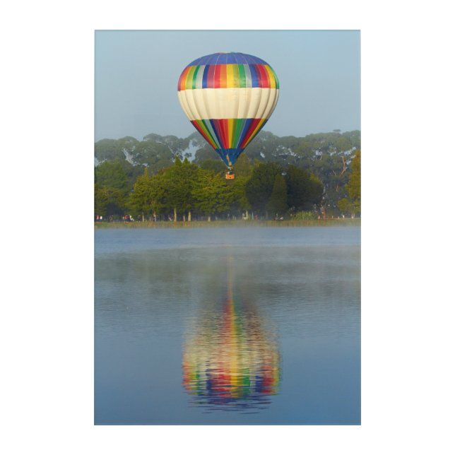 Hot Air Balloon Over River Acrylic Print (Front)