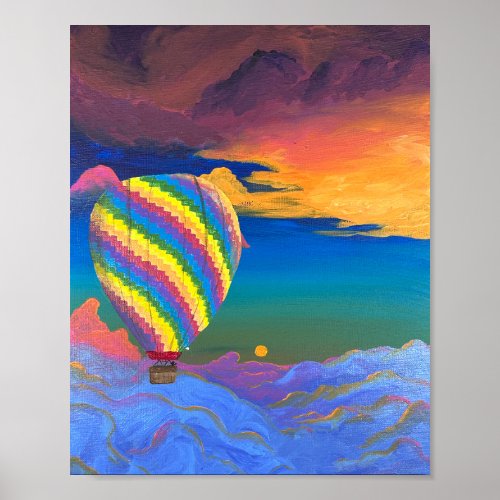 Hot air balloon over the clouds poster