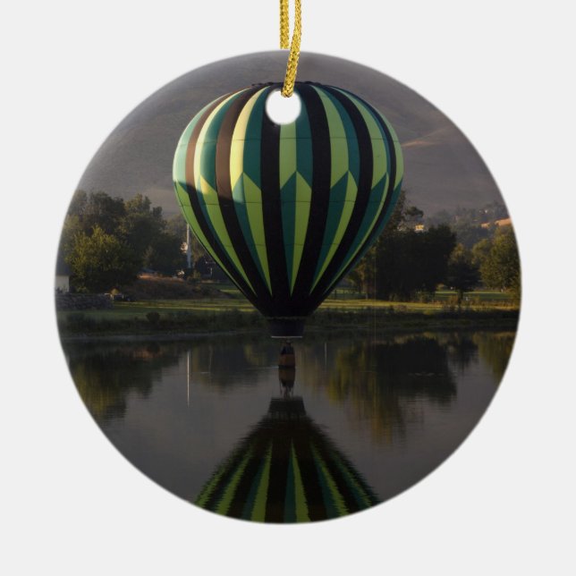 Hot air balloon over the Yakima River Ceramic Ornament (Front)