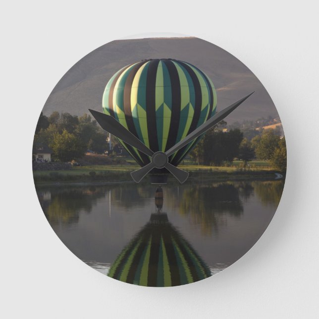 Hot air balloon over the Yakima River Round Clock (Front)