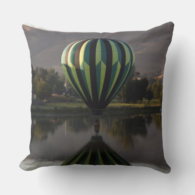 Hot air balloon over the Yakima River Throw Pillow (Front)