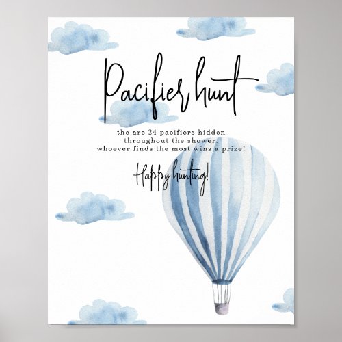 Hot air balloon _ Pacifier hunt game baby shower Poster