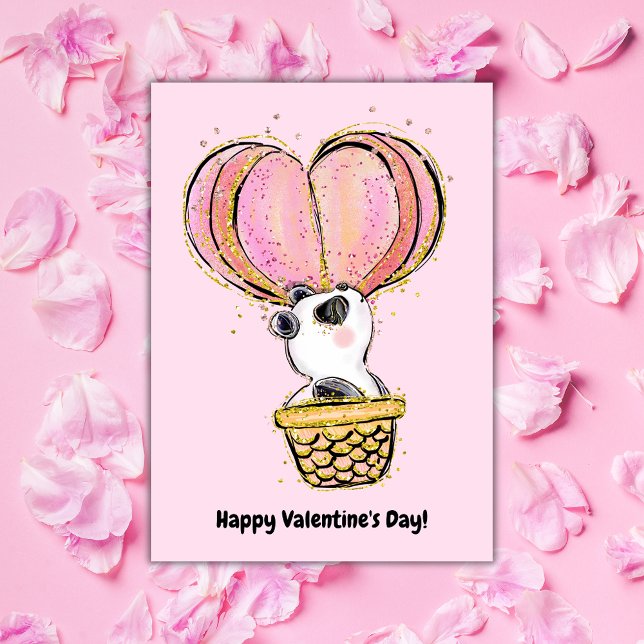 Hot Air Balloon Panda Happy Valentine's Day Card (Creator Uploaded)