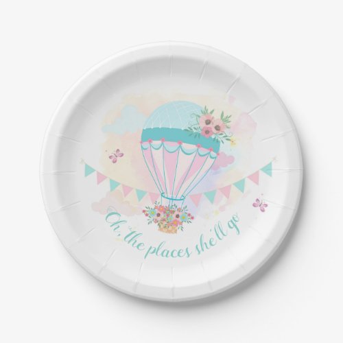 Hot Air Balloon Paper Plates  Pink Mint Floral