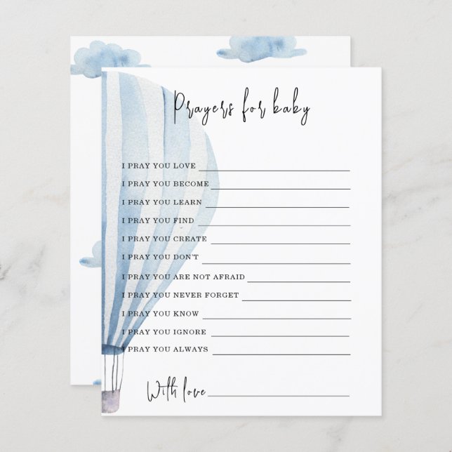 Hot air balloon Party game | prayers for baby (Front/Back)