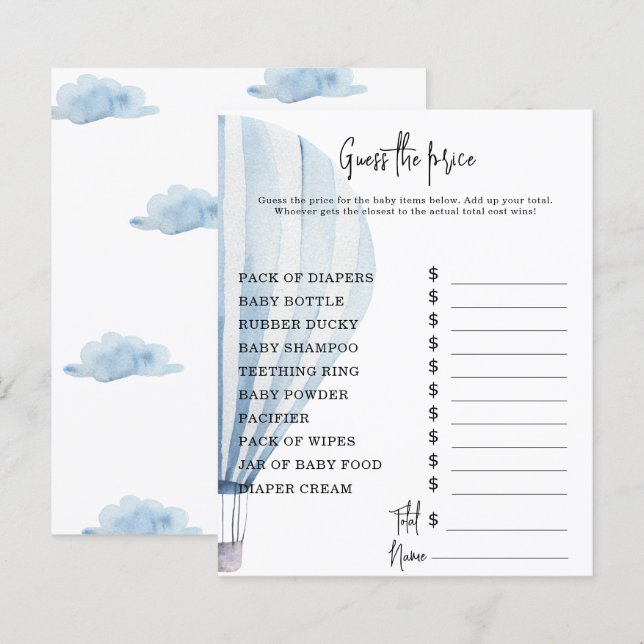 Hot air balloon Party games | Price Guess Game (Front/Back)