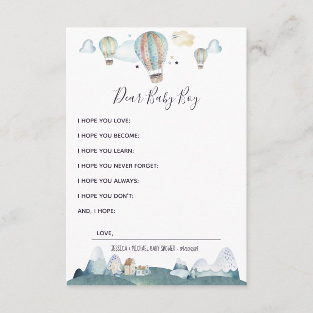 Hot Air Balloon Party Wishes for Baby Advice Card (Front)