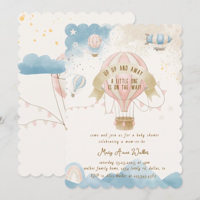 Hot Air Balloon Pastel Baby Shower Invitation (Front/Back)