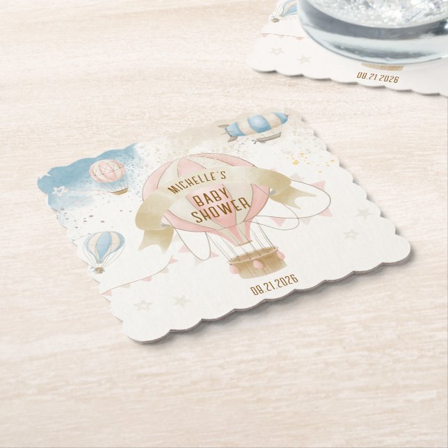 Hot Air Balloon Pastel Baby Shower  Paper Coaster (Angled)