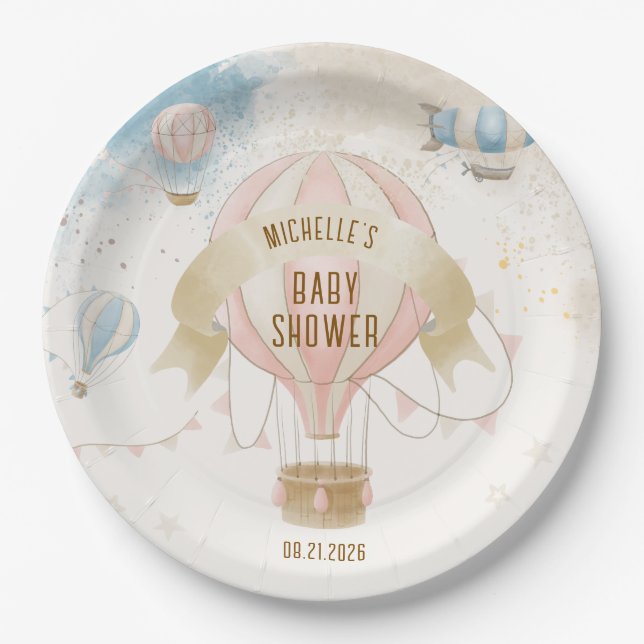 Hot Air Balloon Pastel Baby Shower  Paper Plates (Front)