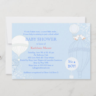 Hot Air Balloon Pastel Blue It's A Boy Baby Shower Invitation