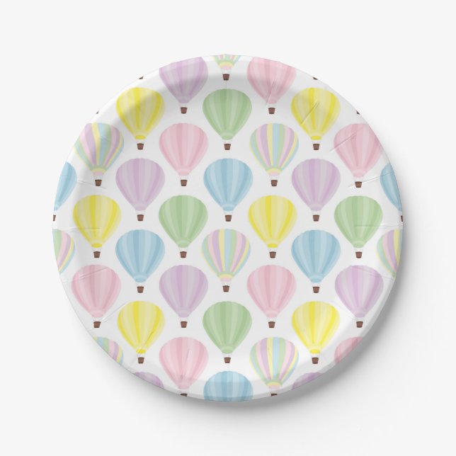 Hot Air Balloon Pastel Pattern Paper Plates (Front)