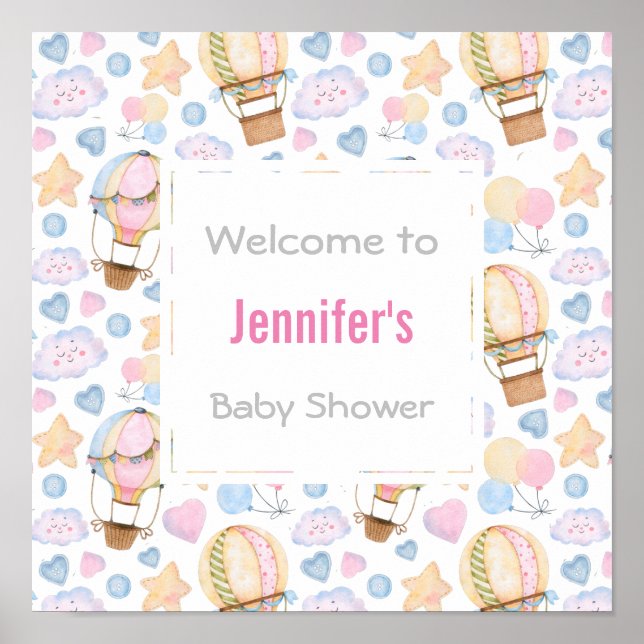 Hot Air Balloon Pattern Baby Shower Poster (Front)