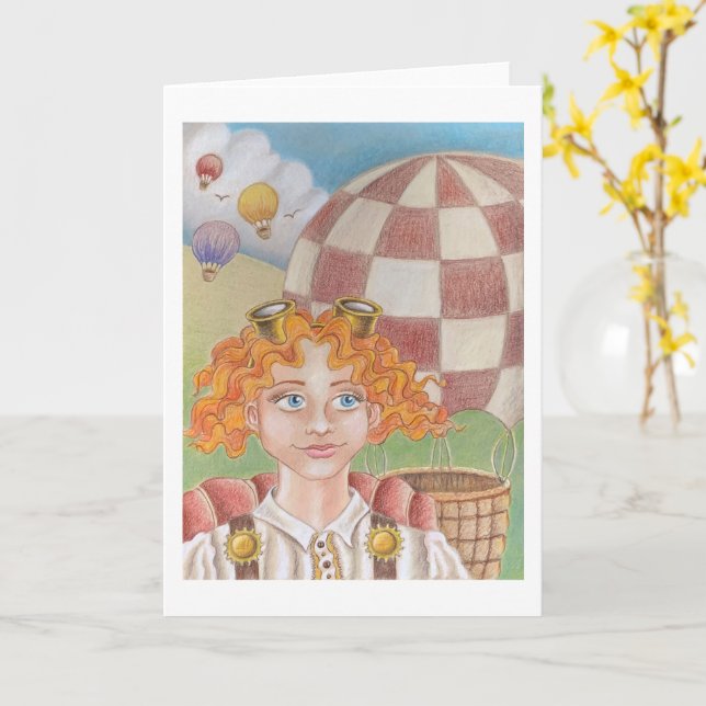 Hot Air Balloon Pilot greeting card (Yellow Flower)