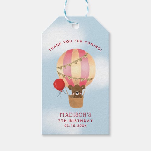 Hot Air Balloon Pink and Gold Birthday Party Gift Tags