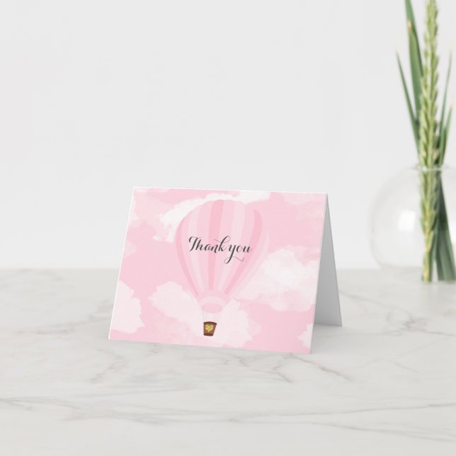 Hot Air Balloon Pink Baby Shower Thank You Card (Front)