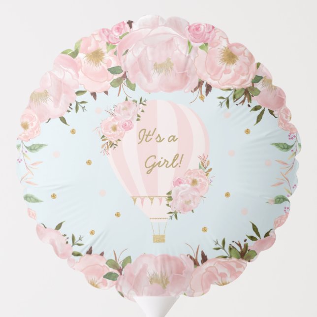 Hot Air Balloon Pink Floral Baby Shower Balloon  (Back)