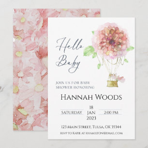 Hot Air Balloon Pink Floral Baby Shower Invitation