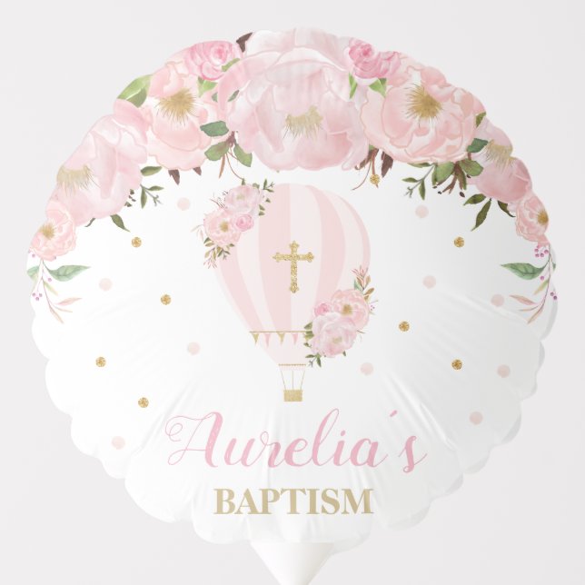 Hot Air Balloon Pink Floral Baptism Christening  (Front)