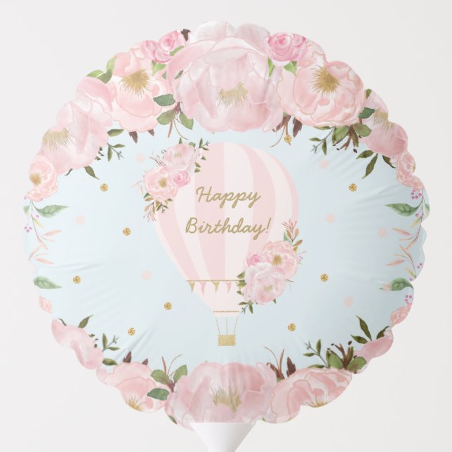 Hot Air Balloon Pink Floral Birthday Balloon (Back)