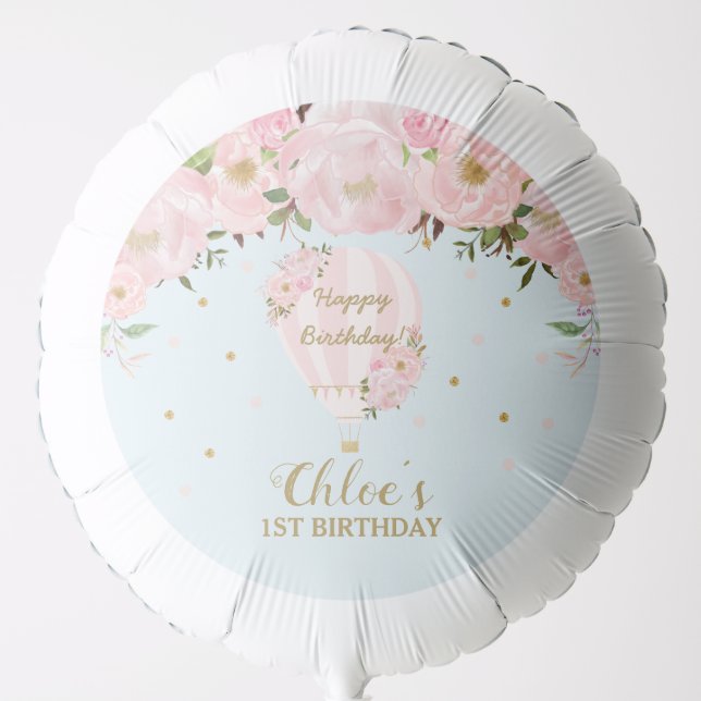 Hot Air Balloon Pink Floral Birthday Balloon (Front)