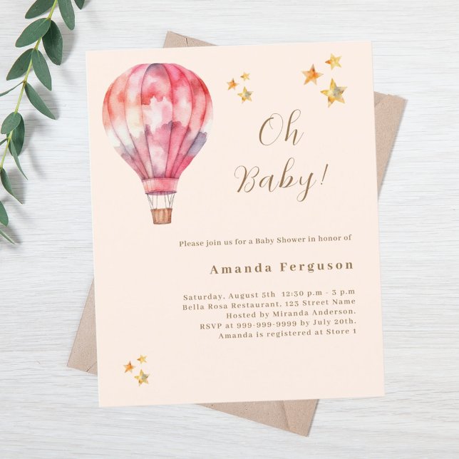 Hot air balloon pink girl Baby Shower invitation (Creator Uploaded)